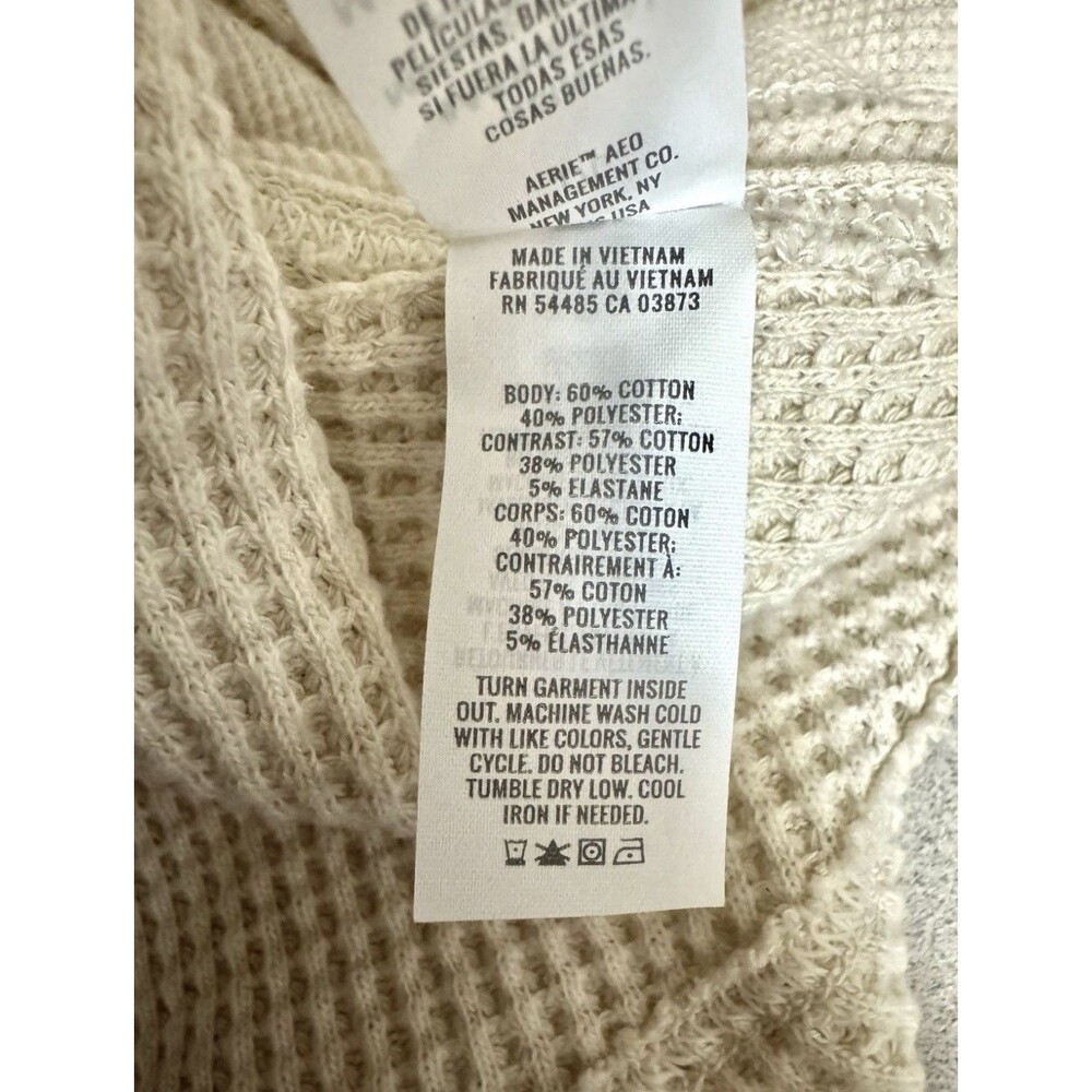 Aerie Lumberjane Waffle Knit Shirt Oversized Cozy Layer Size Large Cream - Picture 7 of 8